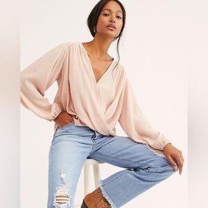 Free People Check On It Pink Wrap Blouse